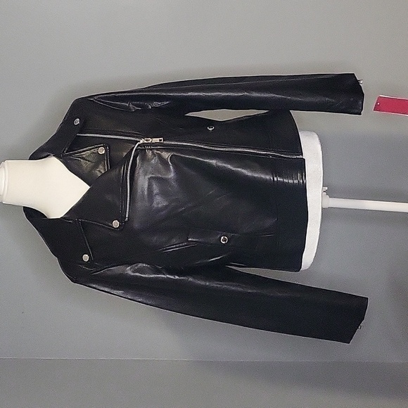 Vince Camuto Black Vegan Leather Moto Jacket with Silvertone Hardware-Size M - Picture 1 of 11